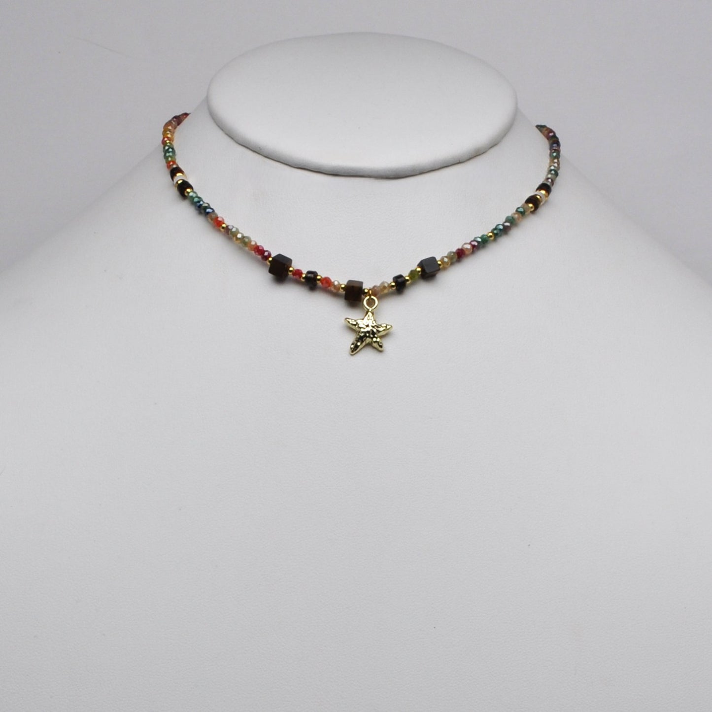 Rhinestone Beaded Nautical Starfish Pendant Necklace