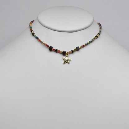 Rhinestone Beaded Nautical Starfish Pendant Necklace