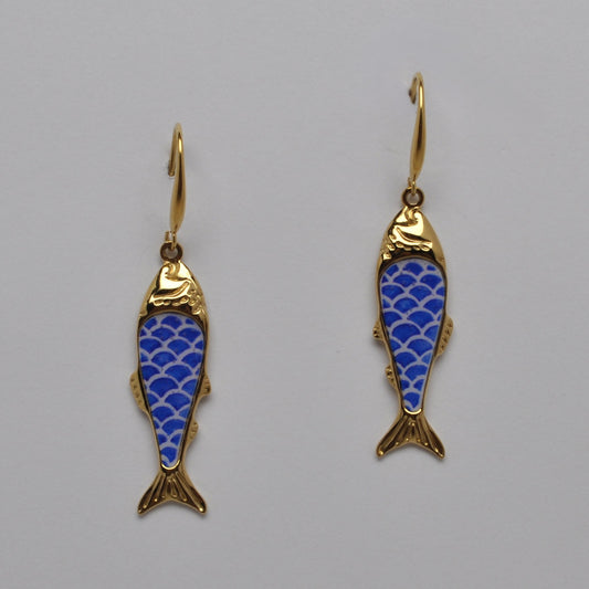 Metal Fish and Scales Print Earrings