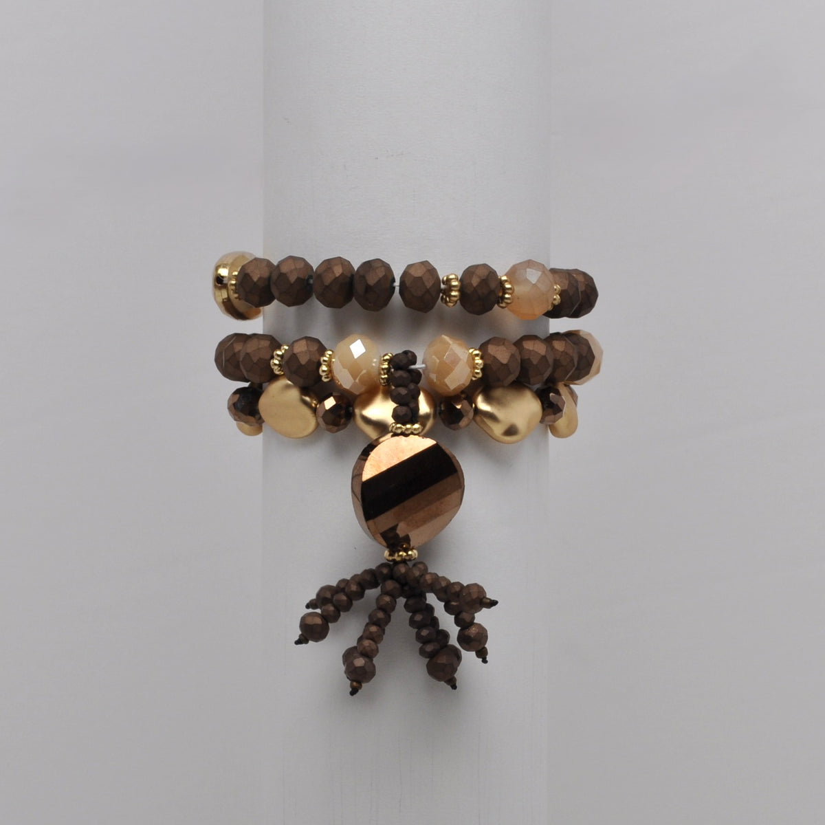 Faceted Crystal Charm Multi Layered Stretch Bracelet Stack
