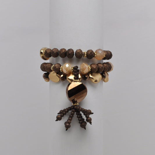 Faceted Crystal Charm Multi Layered Stretch Bracelet Stack