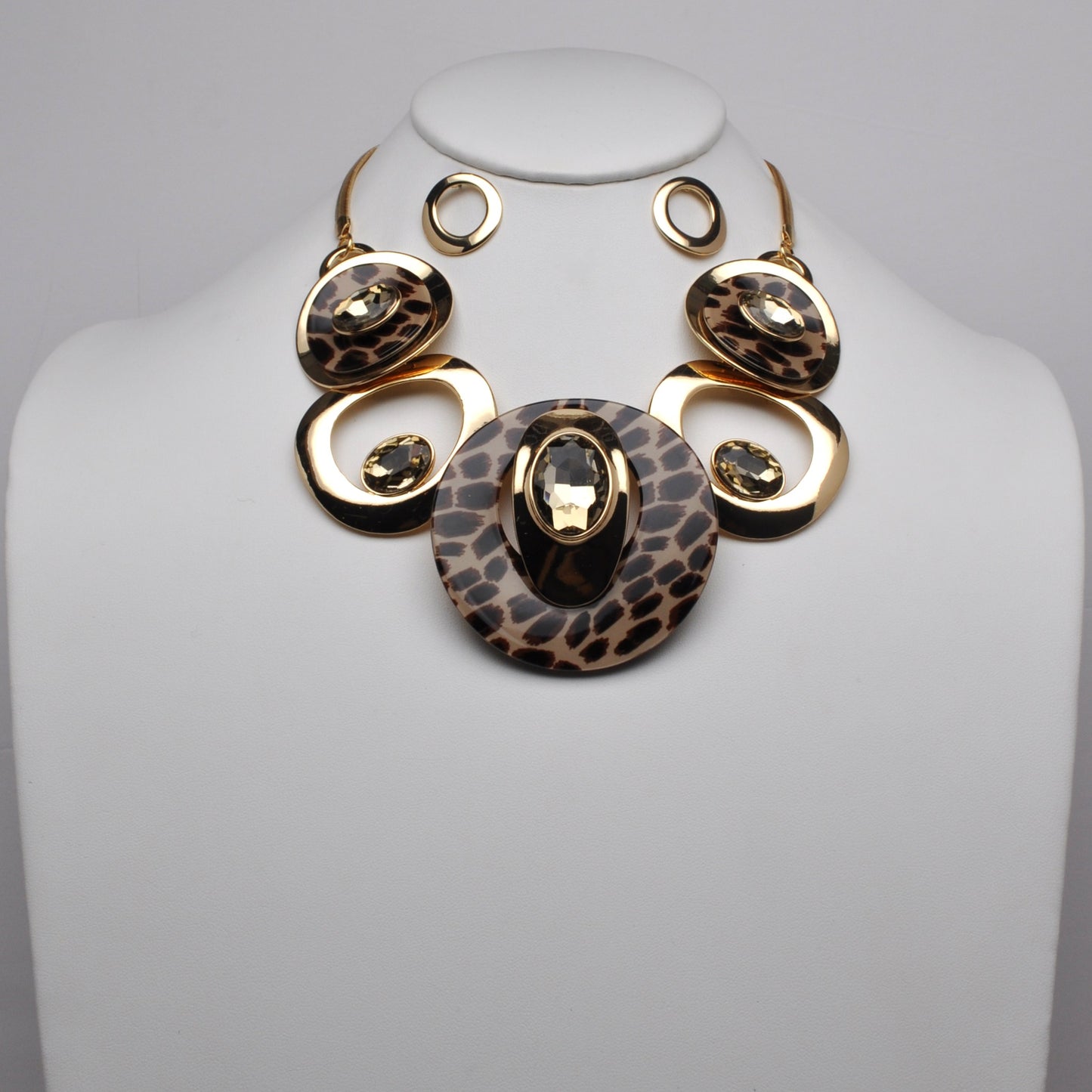 Circle Halo Crystal Bib Style Necklace Set