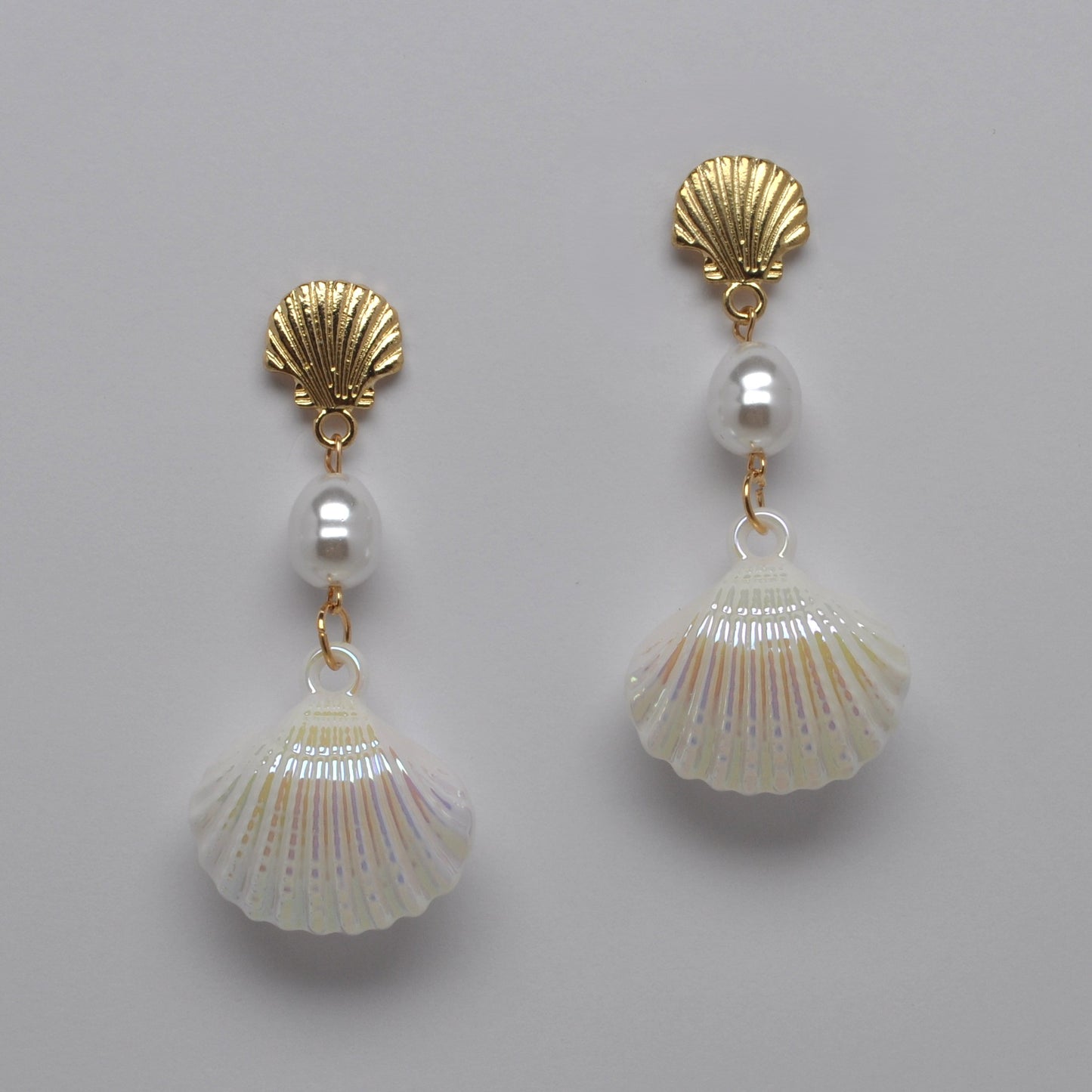 Iridescent Seashell Pearl Drop Earrings