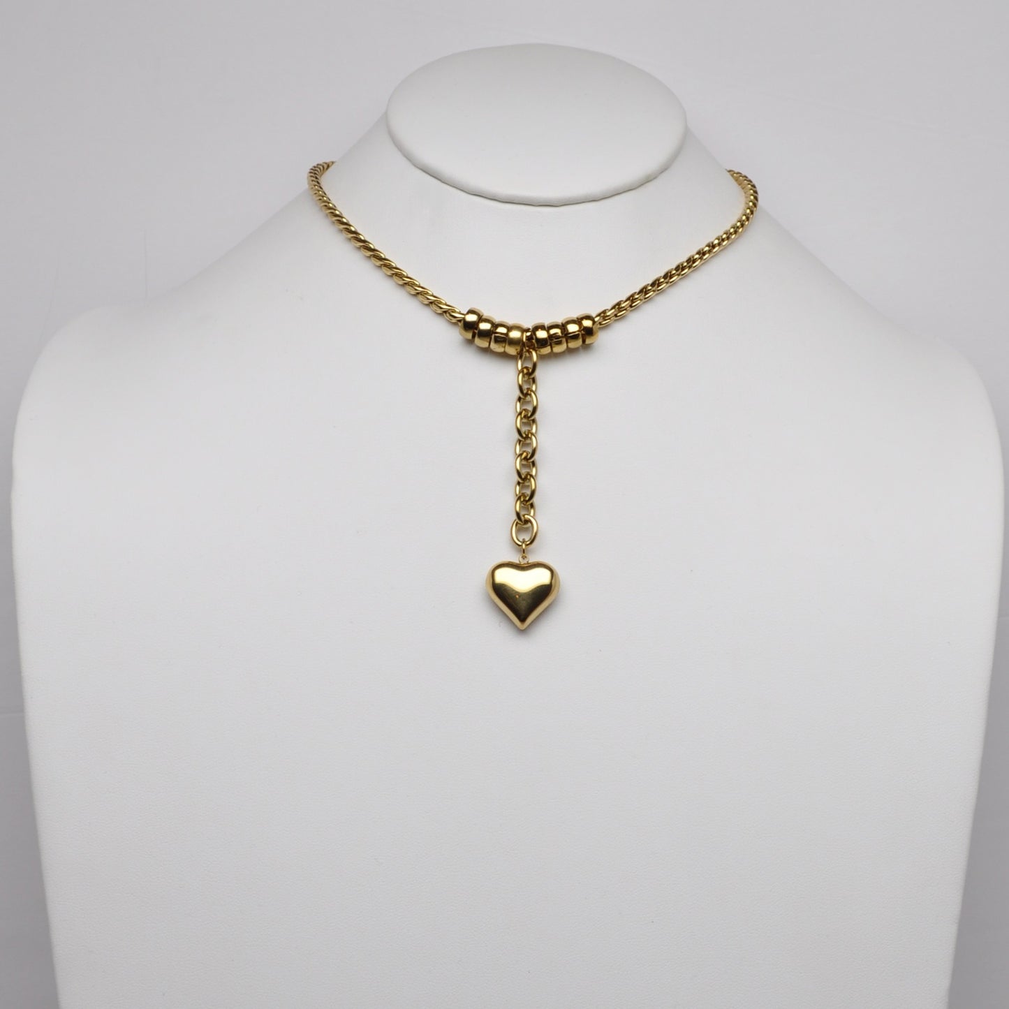 Drop Puffy Heart Pendant Necklace