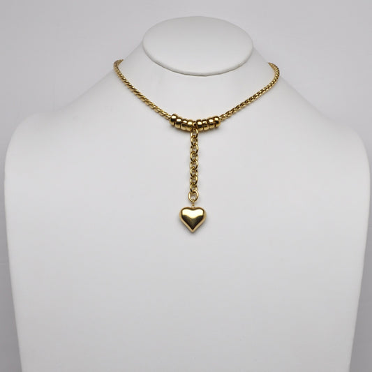 Drop Puffy Heart Pendant Necklace