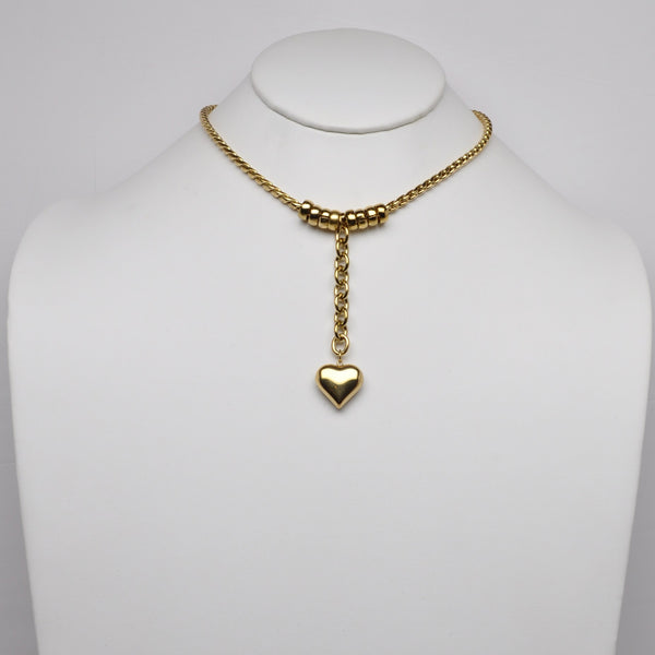 Drop Puffy Heart Pendant Necklace