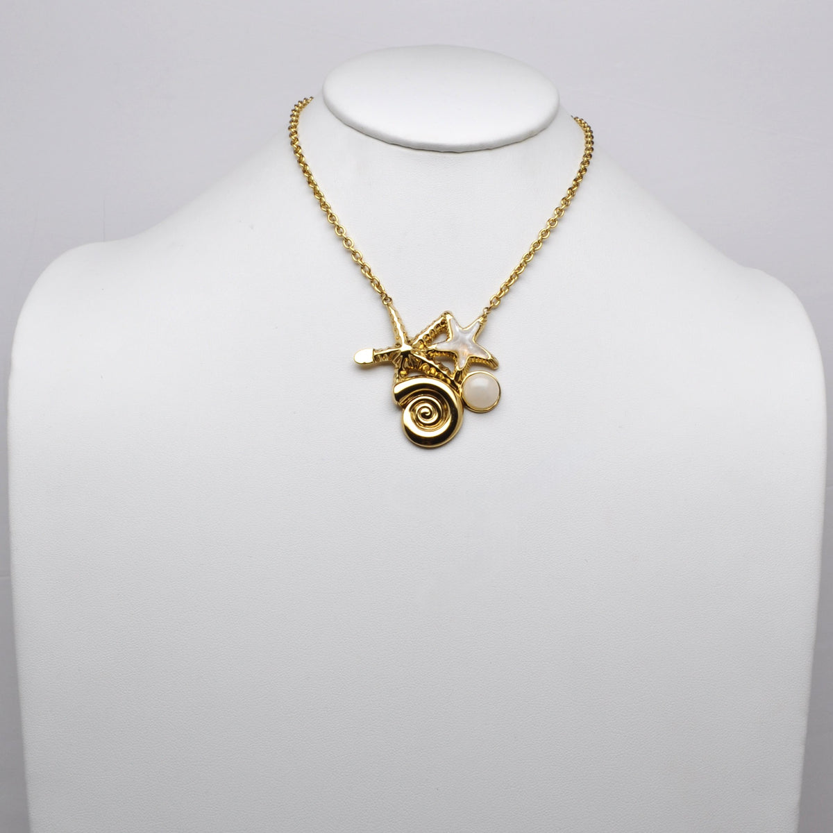 Stainless Steel Seashell Starfish Charm Cluster Necklace