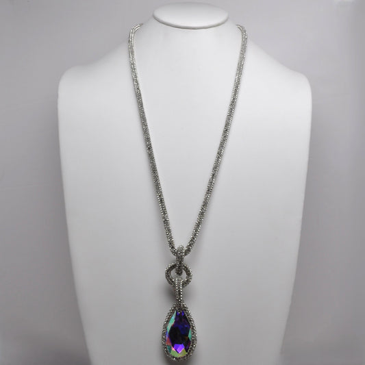 Rhinestone Cord Woven Link w/Teardrop Pendant