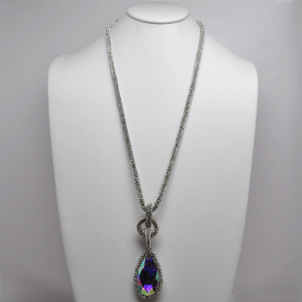Rhinestone Cord Woven Link w/Teardrop Pendant