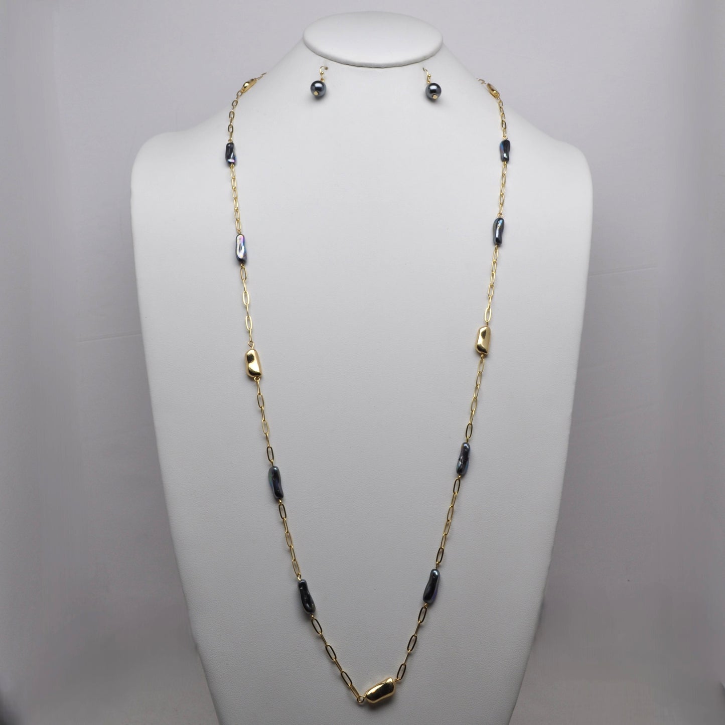 Baroque Nugget Long Chain Necklace Set