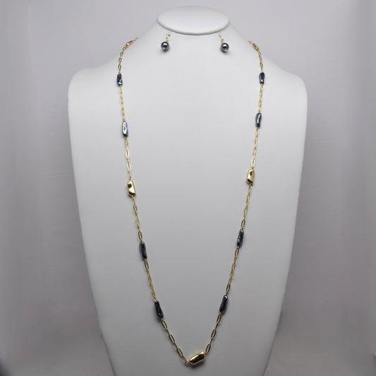 Baroque Nugget Long Chain Necklace Set