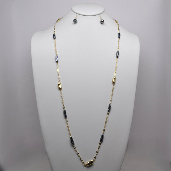 Baroque Nugget Long Chain Necklace Set