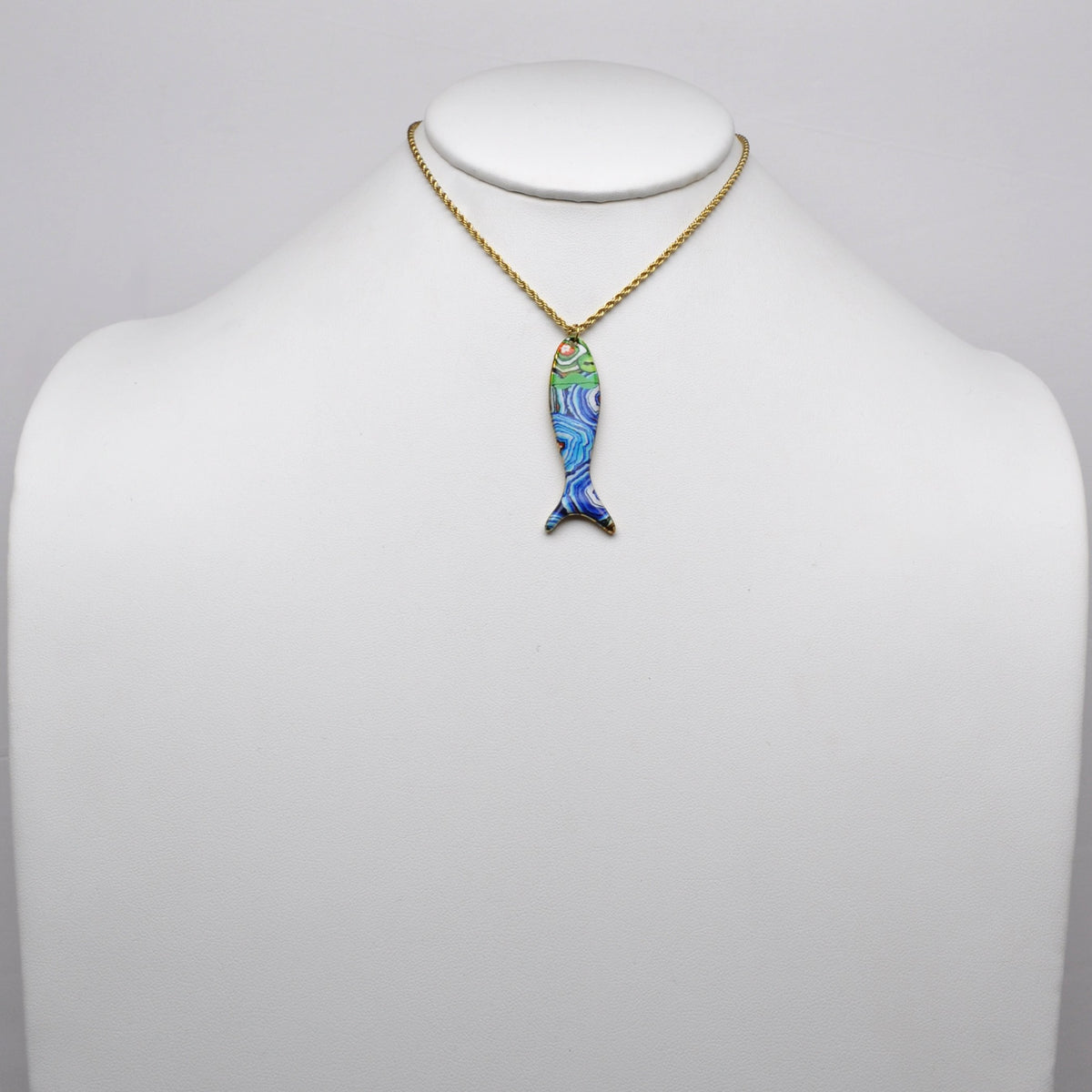 Stainless Steel Fluid Art Print Fish Pendant Necklace
