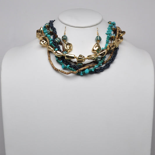 Multi-Strand Mixed Bead and Chunky Nugget Necklace set