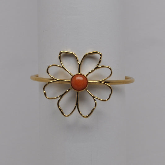 Openwork Flower Cabochon Cuff Bracelet