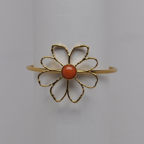 Openwork Flower Cabochon Cuff Bracelet