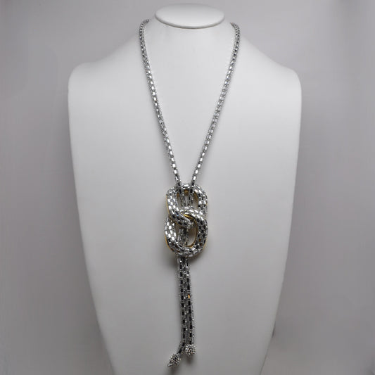 Rhinestone Woven Cord w/Link Chain Necklace
