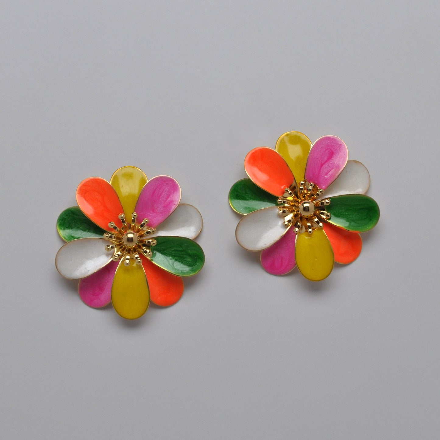 Metal Resin Flower Statement Earrings
