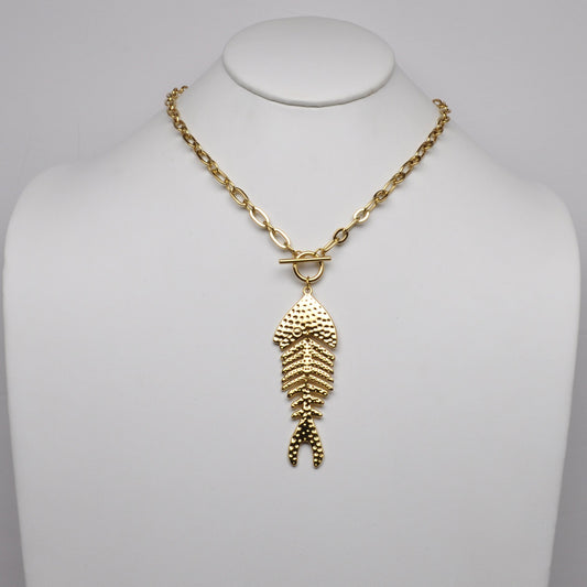 Boho Fish Bone Pendant Necklace