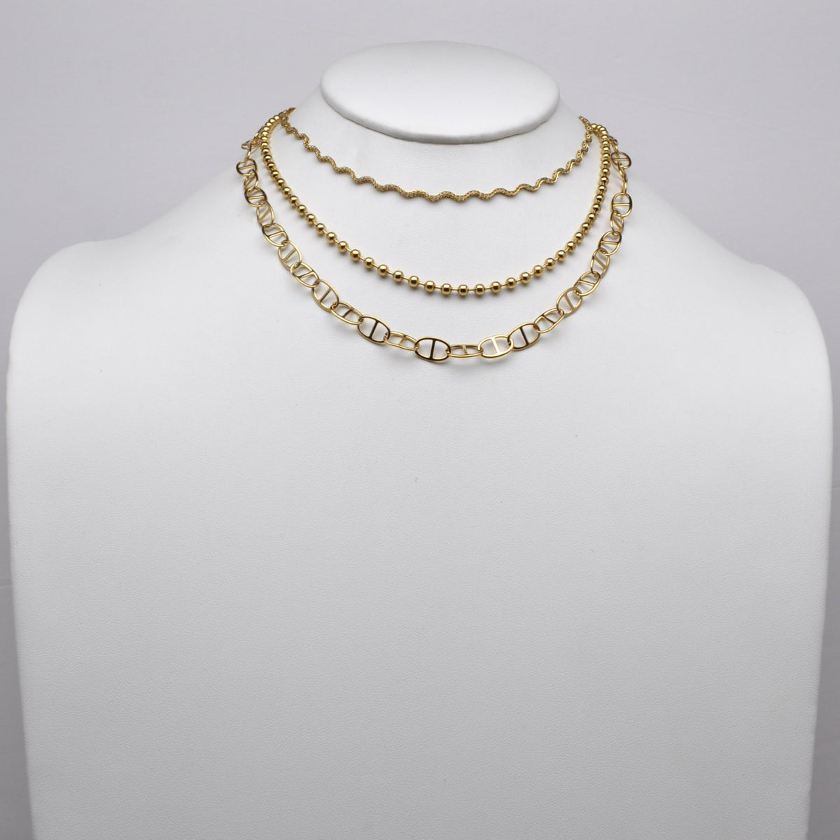 Stainless Steel Layered Chain Collar Necklace