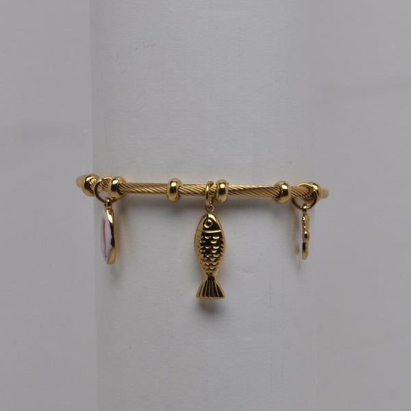 Twisted Cable Multi Charm Nautical Bangle Bracelet
