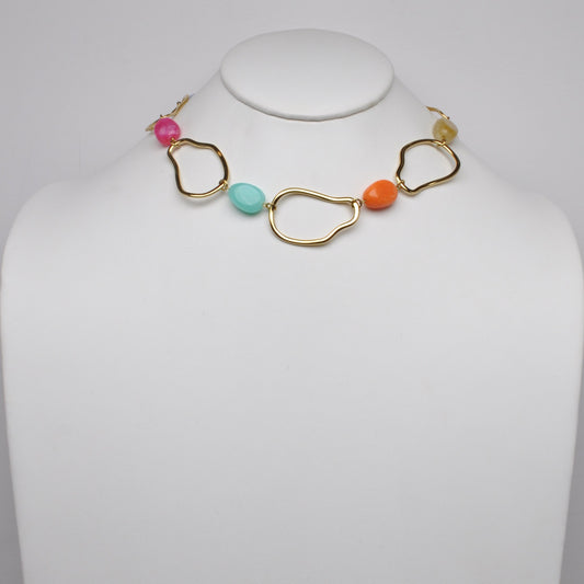 Lucite Beaded Asymmetrical Central Loop Necklace