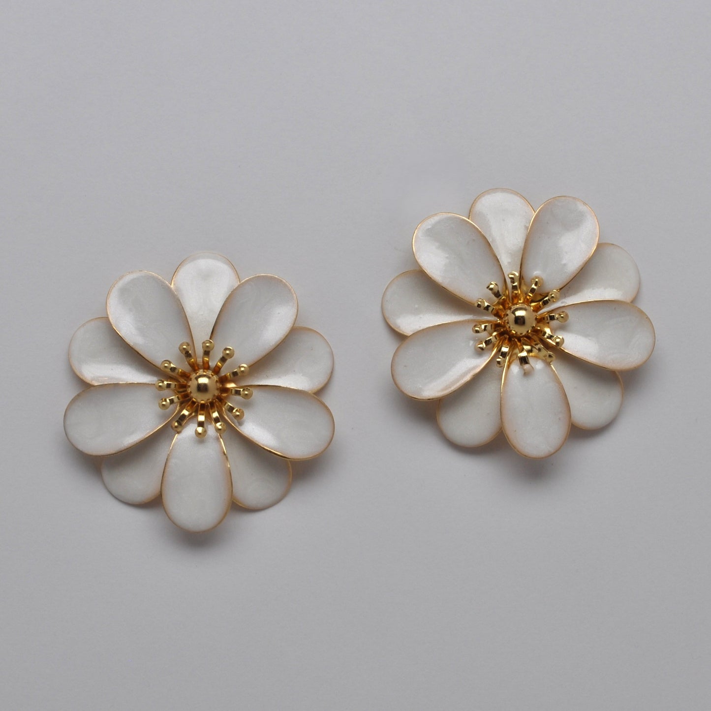 Metal Resin Flower Statement Earrings