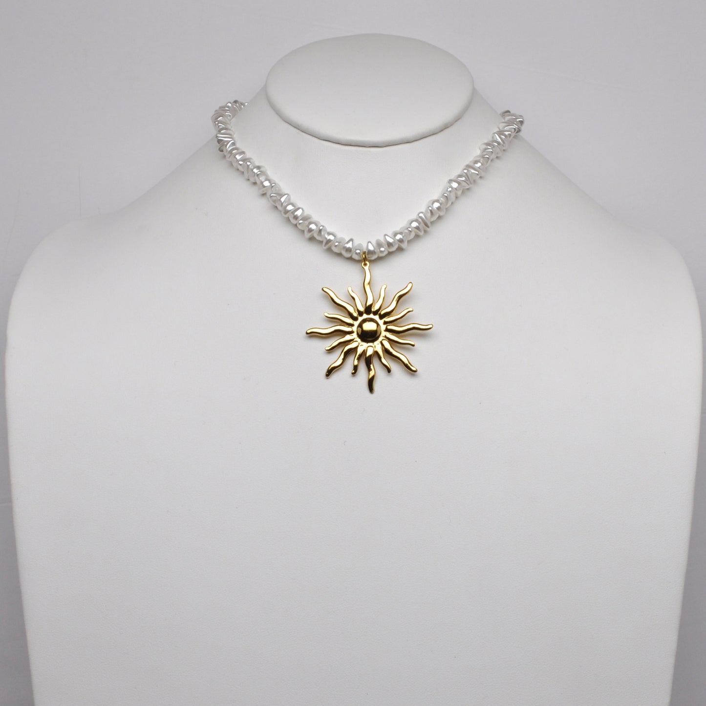 Boho Sun Pendant w/Pearl Necklace