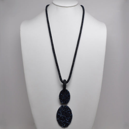 Rhinestone Bling Cord w/Oval Drop Pendant Necklace