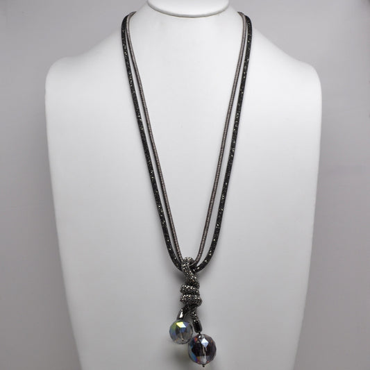 Long Cord w/Rhinestones and Crystal Bead Drop Necklace