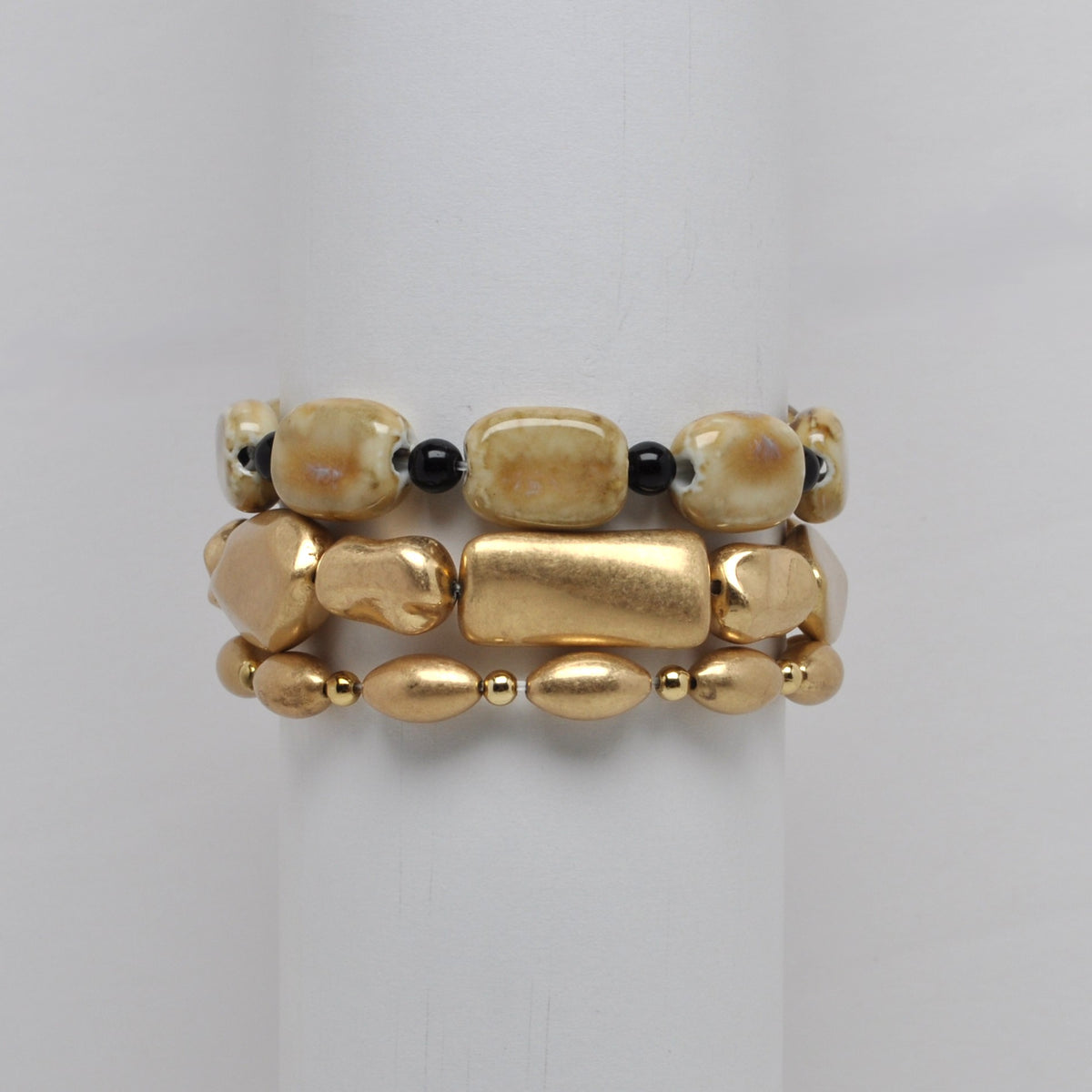 Chunky Textured Nugget Bead Multi Layered Stretch Bracelet Stack