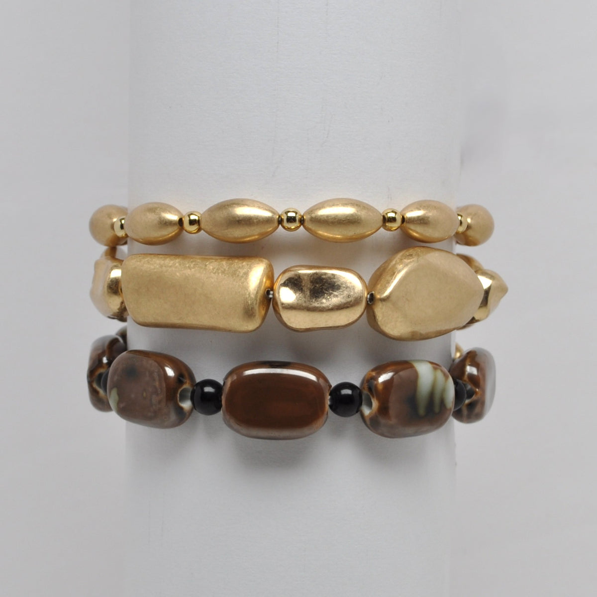 Chunky Textured Nugget Bead Multi Layered Stretch Bracelet Stack