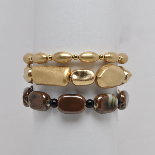 Chunky Textured Nugget Bead Multi Layered Stretch Bracelet Stack