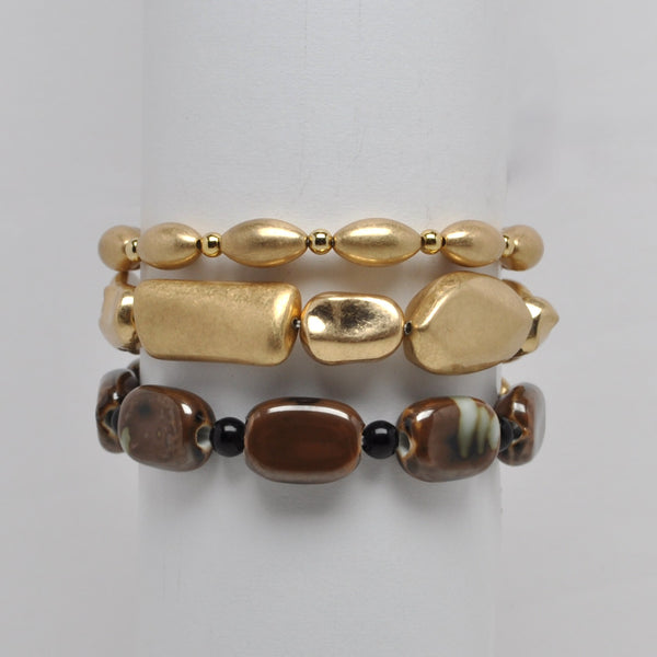 Chunky Textured Nugget Bead Multi Layered Stretch Bracelet Stack