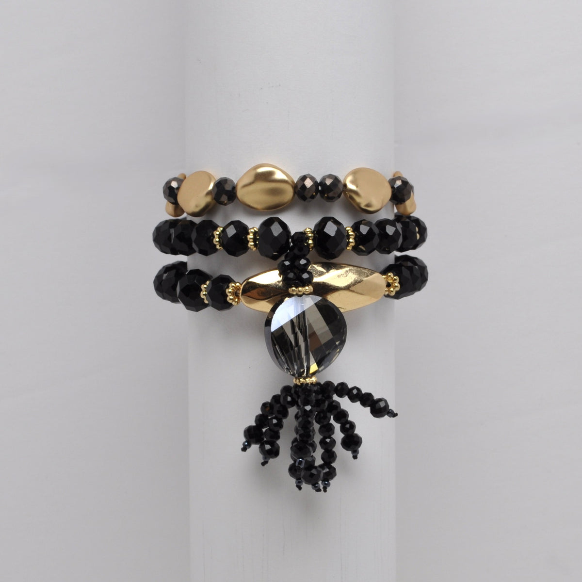 Faceted Crystal Charm Multi Layered Stretch Bracelet Stack