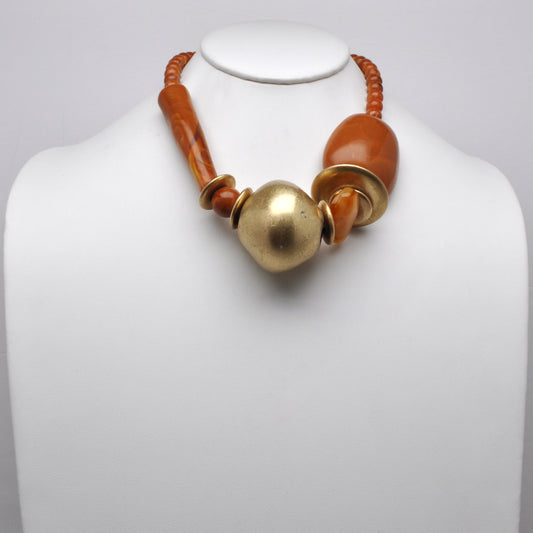Asymmetric Resin Pebble Metallic Orb Necklace