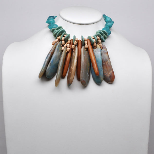 Resin Paddle Fringe Bib Necklace