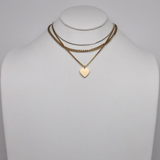 Mix Chain Layered Heart Pendant Necklace