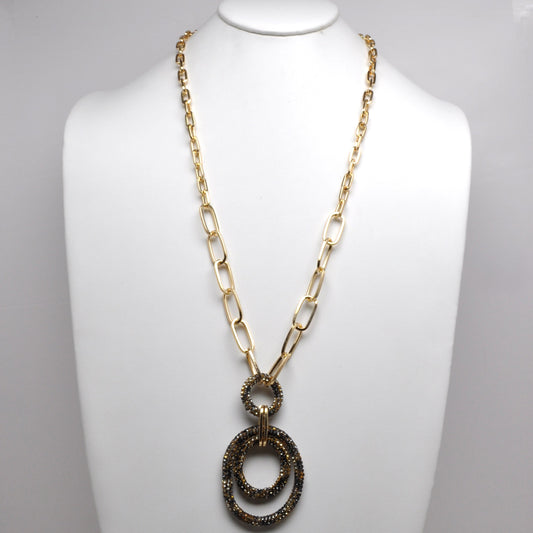 Long Chain Rhinestone Circle Drop Pendant Necklace