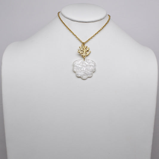 Coral Branch & Fan Shell Pendant Link Chain Necklace