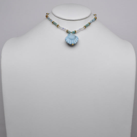 Shell Pendant Mixed Bead Choker Necklace