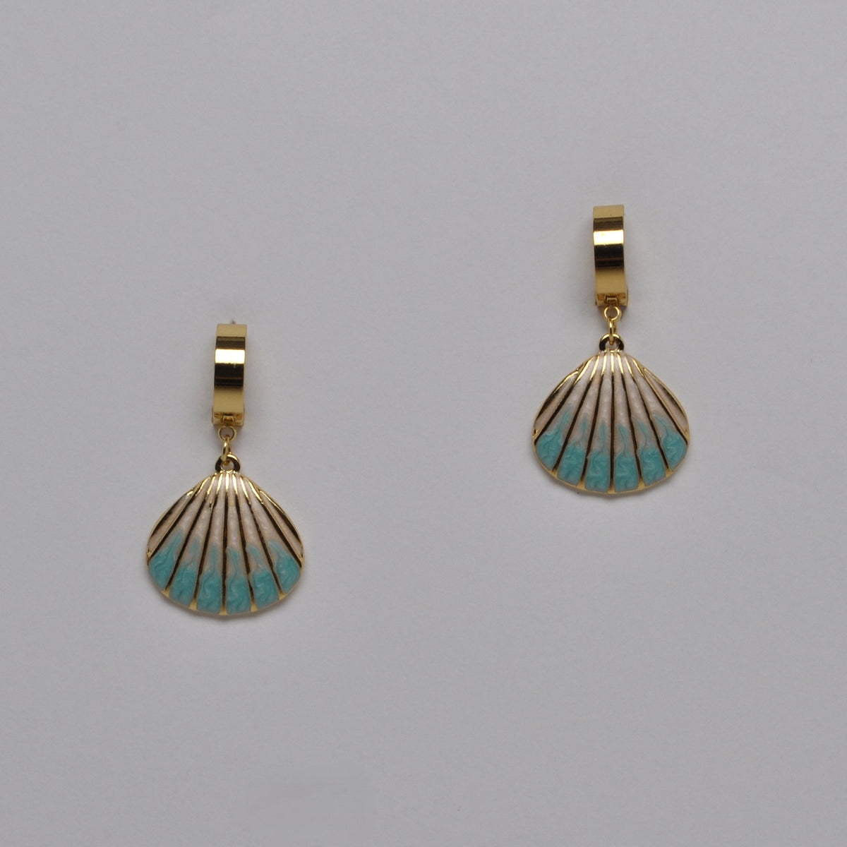 Enamel Seashell Huggie Drop Earrings