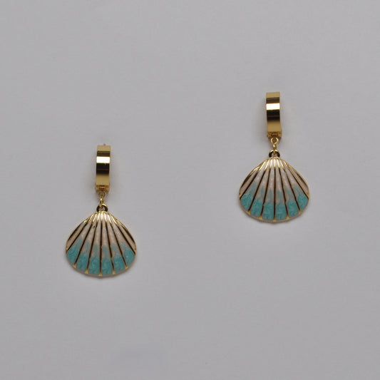 Enamel Seashell Huggie Drop Earrings