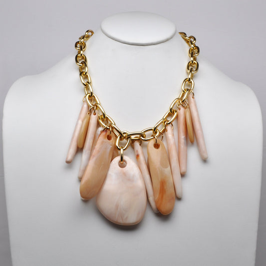 Asymmetric Resin Stone Link Chain Bib Necklace
