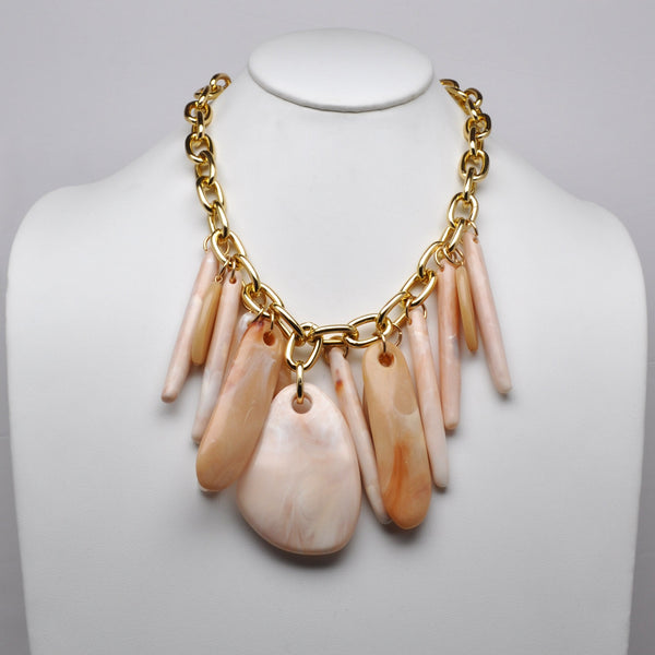Asymmetric Resin Stone Link Chain Bib Necklace