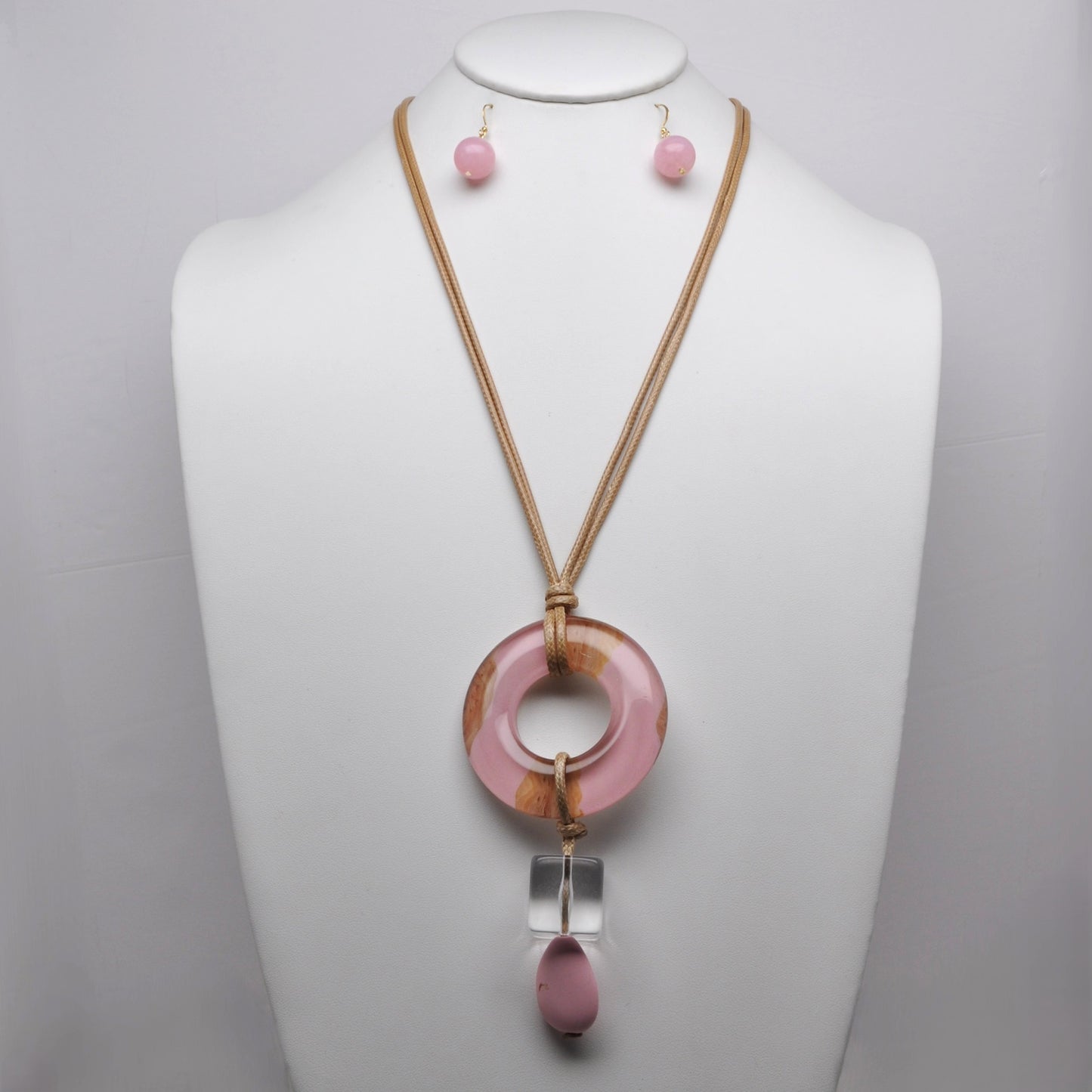 Lucite Open Disc Drop Cord Necklace