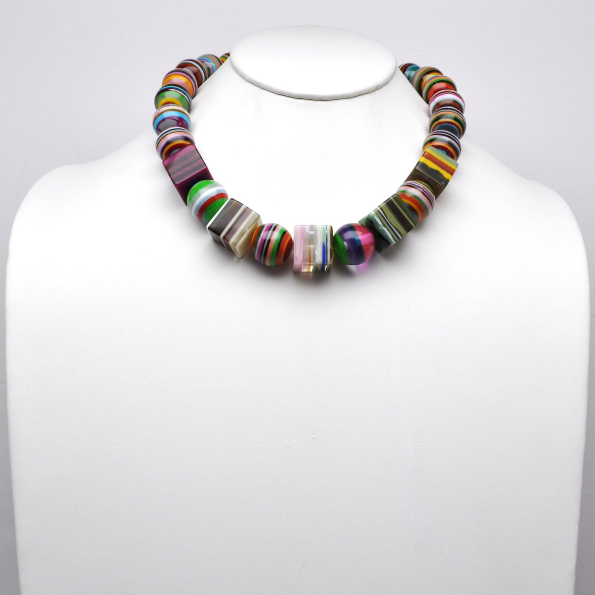 Striped Resin Block Collar Necklace