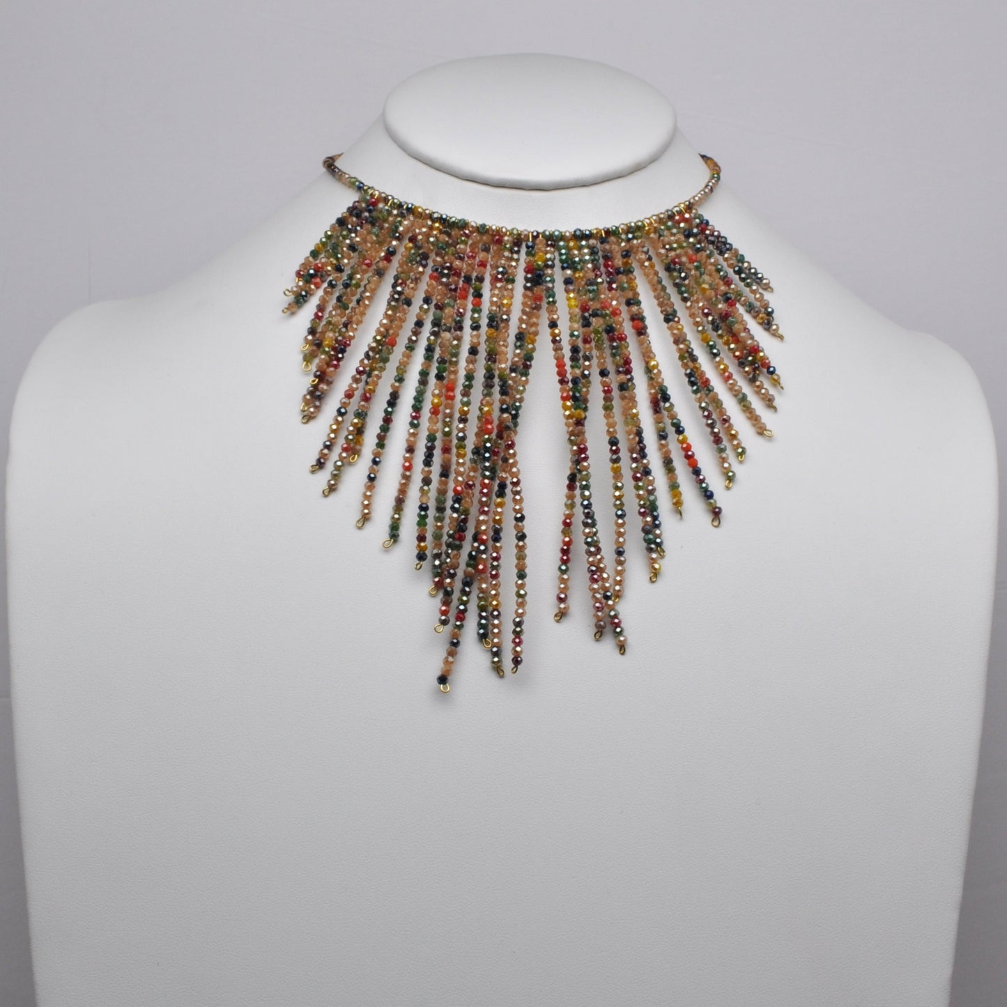 Beaded Fringe Bib Statement Necklace
