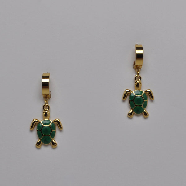 Enamel Sea Turtle Huggie Drop Earrings
