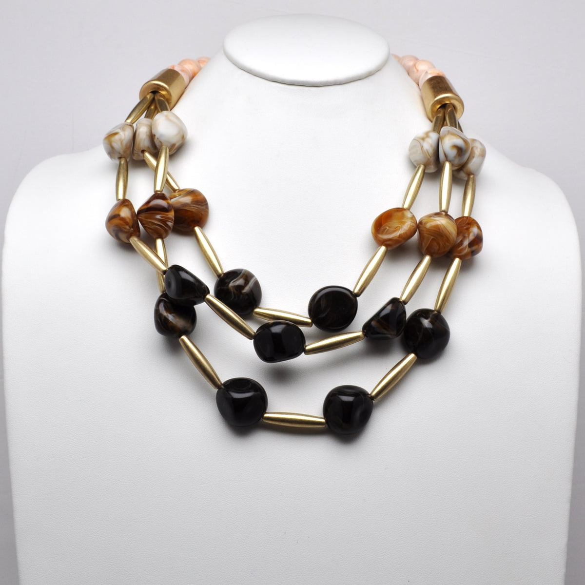 Multi-Strand Marbled Bead Bar Necklace